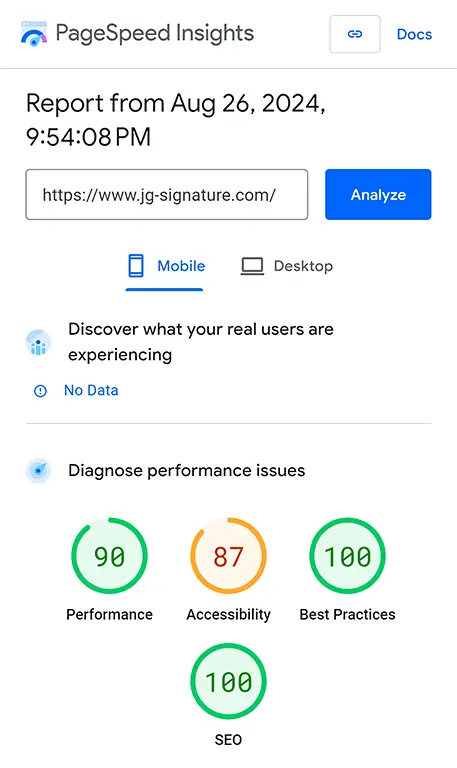 Pagespeed. Web. Dev analysis https www jg signature com mobileiphone 14 pro